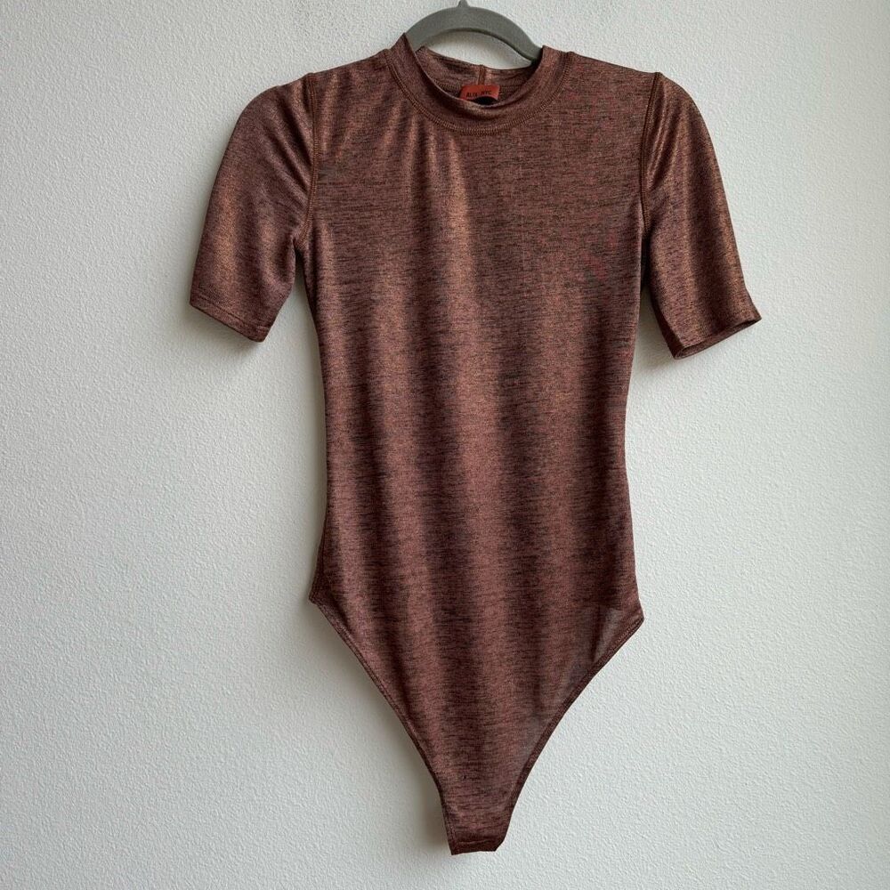 Revolve Alix NYC Bronze Gold Short Sleeve Bodysuit Blouse Size Small? medium?
